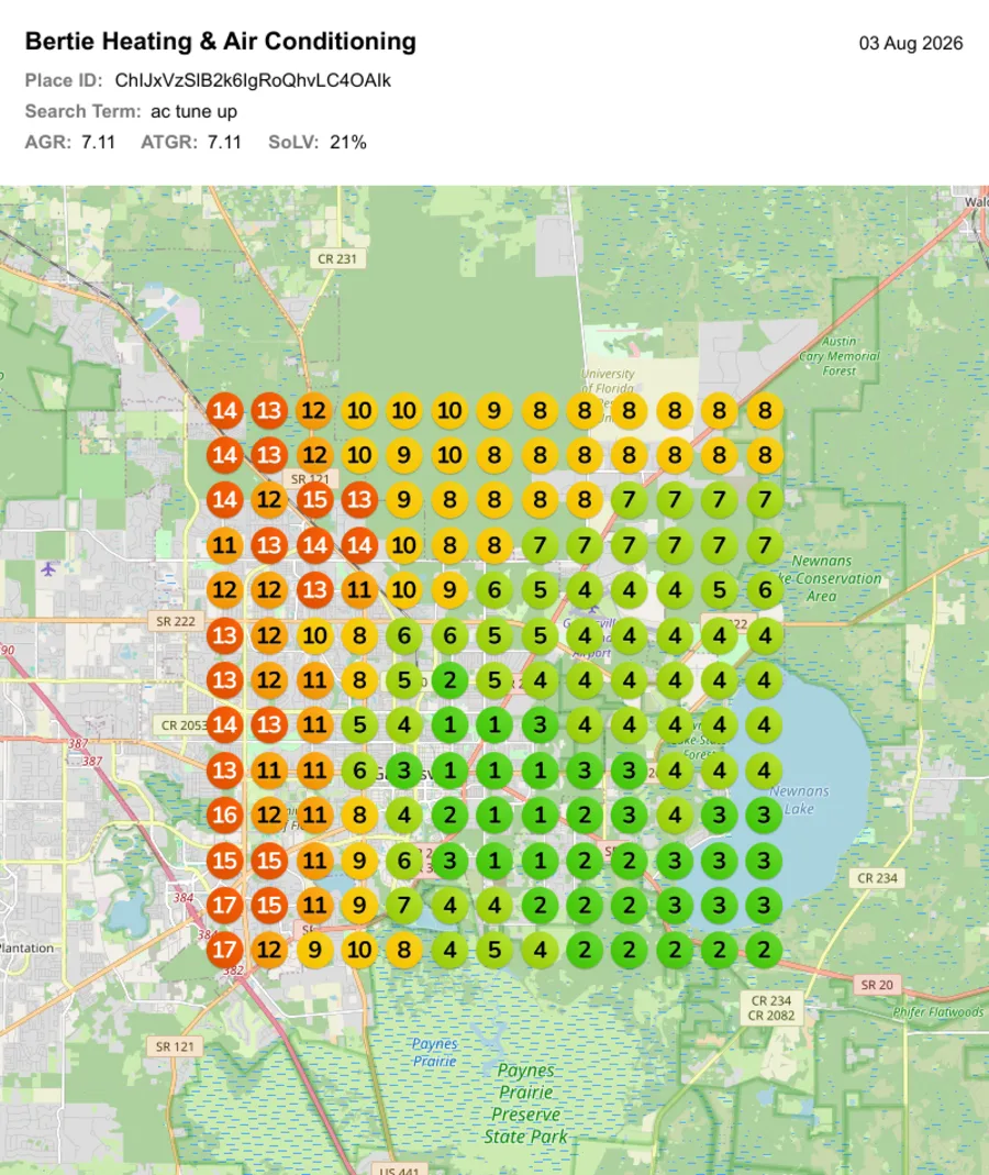 Map rank grid for ac tune up on August 3, after: green spreading across the grid.