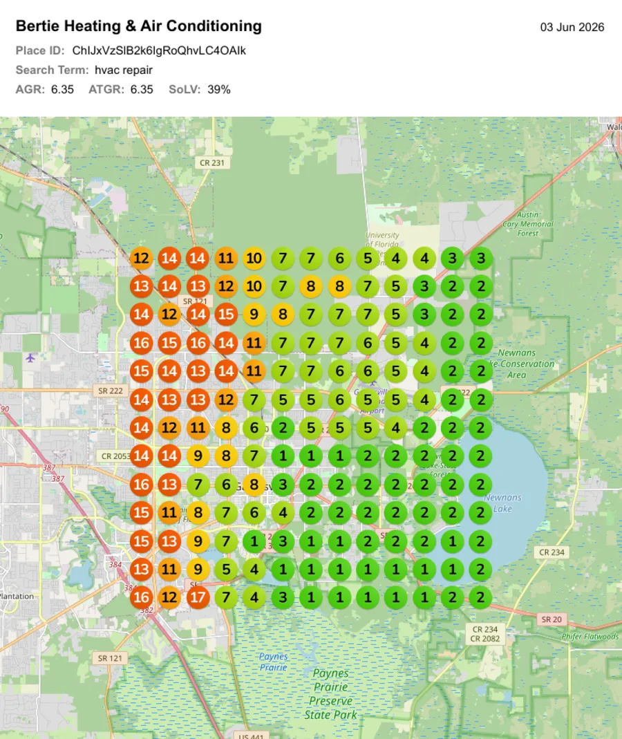 Map rank grid for hvac repair on June 3, before: mostly orange and red cells.
