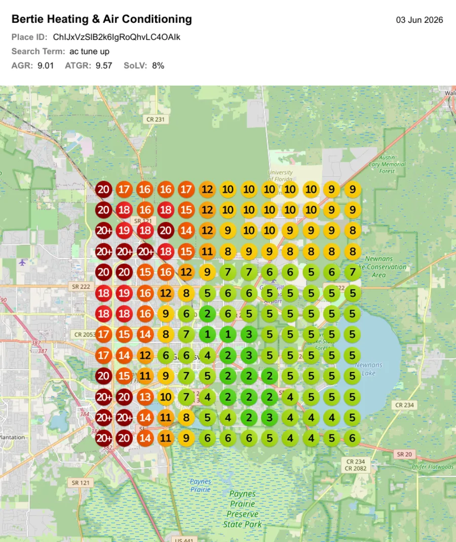 Map rank grid for ac tune up on June 3, before: mostly red.