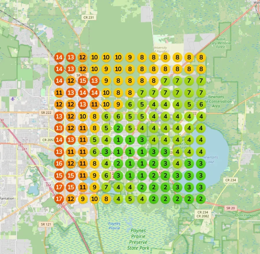 Rank grid on August 3: far more green, ranks mostly single digits.